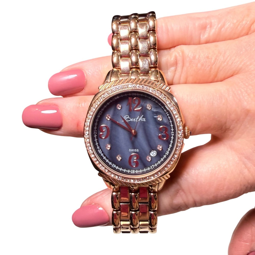 Bertha BTHW12 Watch OS Rose Gold Grey Mother of Pearl Dial Crystal Bezel Swiss